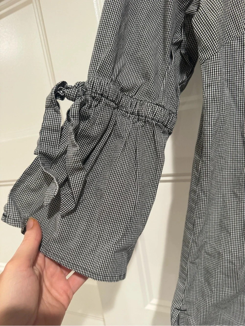 J.Crew Micro Gingham Bell Sleeve Top